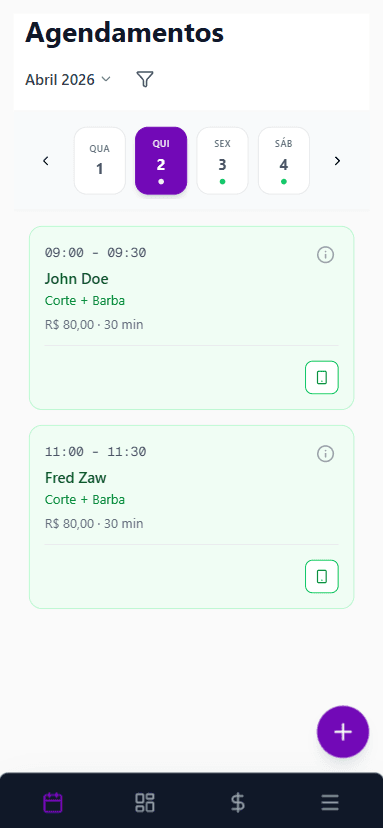Nexlin Business no celular com agenda e gestão do negócio